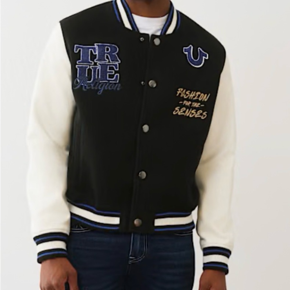 True Religion Black and White Bomber Jacket